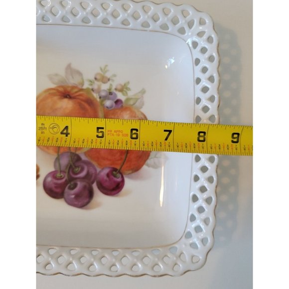 Vintage Schumann Porcelain Fruit Square Pierced Rim Bowl Schumann Bavaria - Picture 8 of 9
